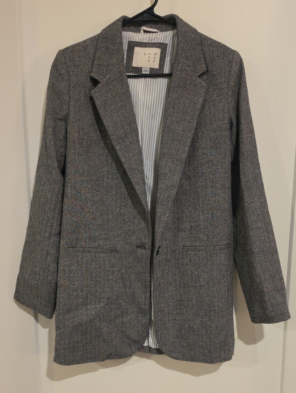 a new day Gray Herringbone Single-Button Blazer